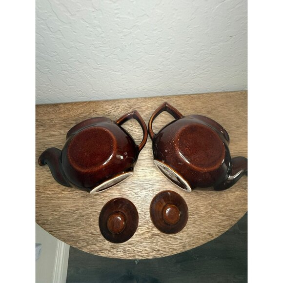 Vintage 1950s Brown Drip Glaze Personal Tea Pots With Lids - Set Of 2 - Made In - Picture 13 of 15